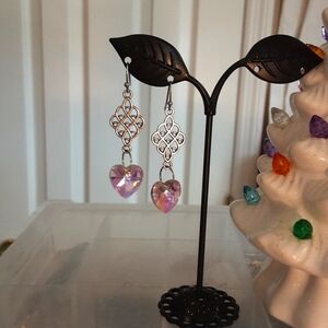 Hand Crafted Crystal Heart Earrings Pink